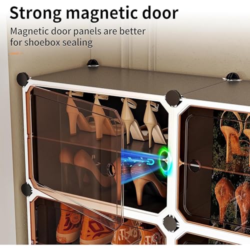 Zemic Plastic Shoe Rack for Home | 𝟓-𝐃𝐨𝐨𝐫_𝟏𝟎-𝐒𝐡𝐞𝐥𝐟 Shoe Organizer with Doors 𝐌𝐚𝐠𝐧𝐞𝐭𝐬 for Heels, Boots, Slippers Chappal Sandal Shoe Stand | DIY Multiuse 𝐆𝐫𝐞𝐲 Storage Rack - Image 3