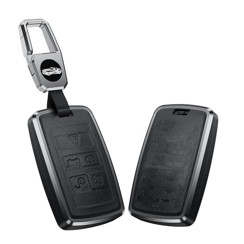 KUNIO Key Case Suitable for Land Rover Discovery 5 Range Rover Sport Evoque Velar LR2 LR4 for Jaguar XE XJ Aluminium Alloy Leather Car Key Case Key Fob Key Case Black - Image 1