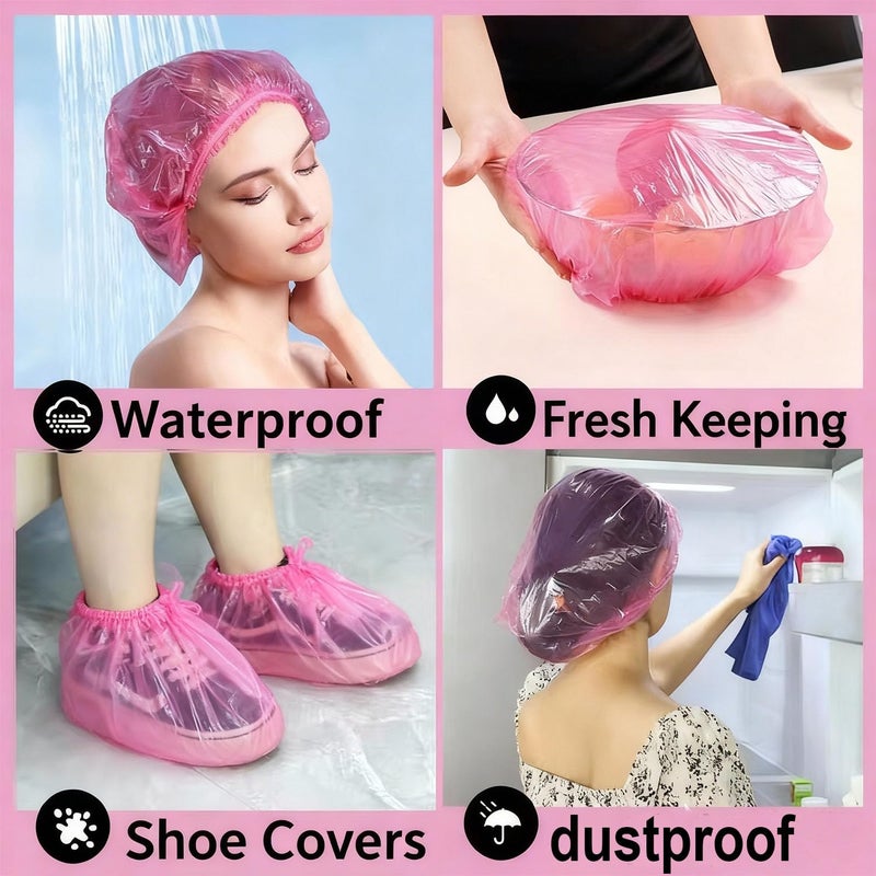 MISSJOJIAY 200 PCS Disposable Shower Caps Thickened Waterproof Hair Bath Caps for Women Men Girls Travel Spa Hotel Home Use Salon - Multi-Purpose Elastic Plastic Shower Caps, Essentials Accessories 18.1" (Pink) - Image 2