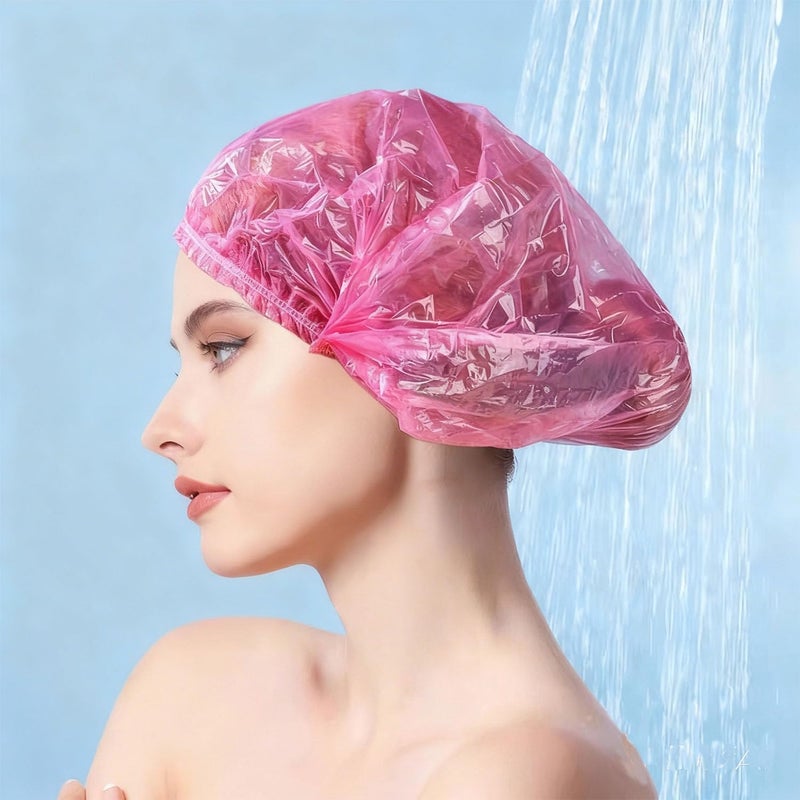 MISSJOJIAY 200 PCS Disposable Shower Caps Thickened Waterproof Hair Bath Caps for Women Men Girls Travel Spa Hotel Home Use Salon - Multi-Purpose Elastic Plastic Shower Caps, Essentials Accessories 18.1" (Pink) - Image 3