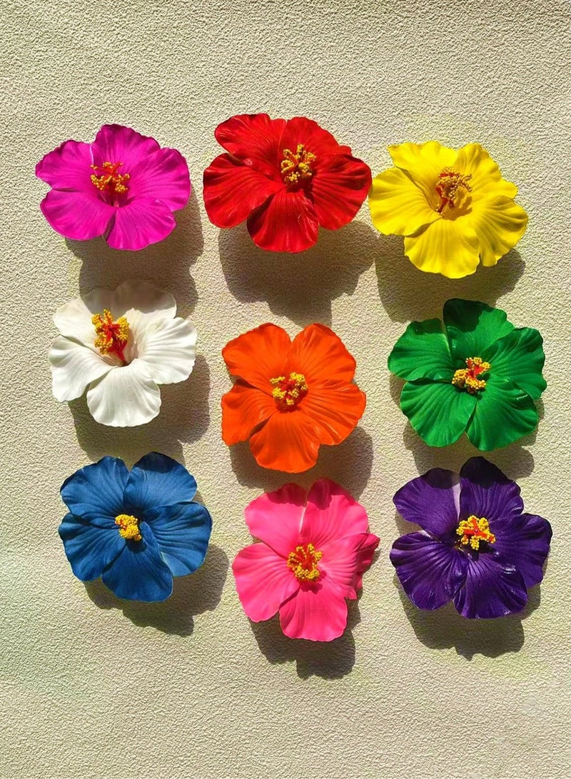 Hawaiian flower hair clips suitable for beach trips, summer parties, and pool events. Available in vibrant colors. Set of 9 pieces. - Image 2