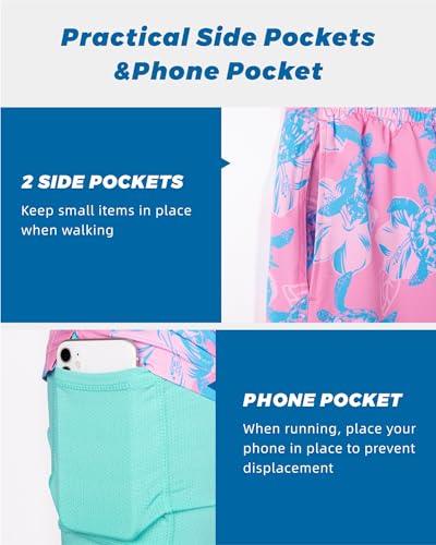 SURF CUZ Mens Swim Trunks with Compression Liner Quick Dry Swim Shorts 7" Swimming Trunks Stretch Zipper Pockets Pink Blue Turtles Large - Image 5