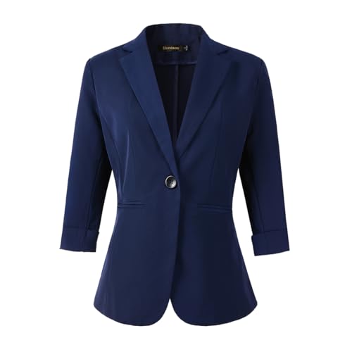 Beninos Womens Blazers 3/4 Sleeve Lightweight Office Work Blazer Jacket (1906 Blue, L) - Image 1