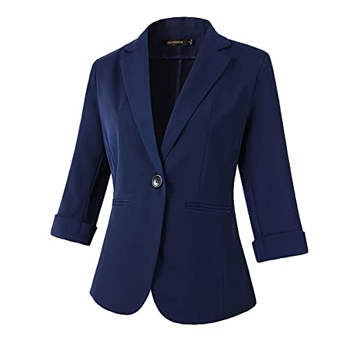 Beninos Womens Blazers 3/4 Sleeve Lightweight Office Work Blazer Jacket (1906 Blue, L) - Image 2
