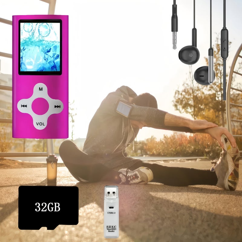مشغل MP3 بسعة 32 جيجابايت مع شاشة LCD زرقاء، ومزود بفتحة بطاقة ذاكرة مدمجة ومقبس سماعات، مشغل وسائط محمول للموسيقى والفيديوهات والكتب الإلكترونية، جهاز بحجم الجيب. - Image 1