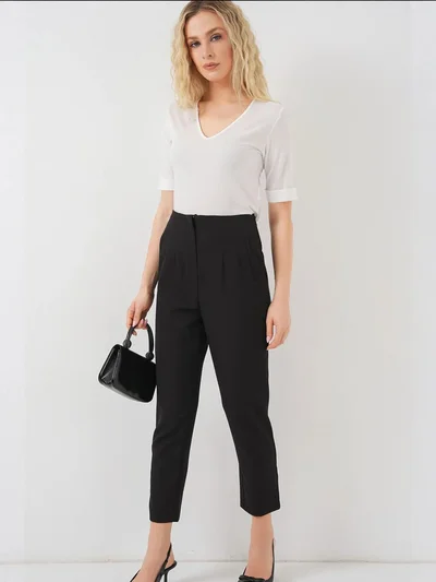 BIG DART BDART High Waist Slim Fit Ankle Length Crepe Pants