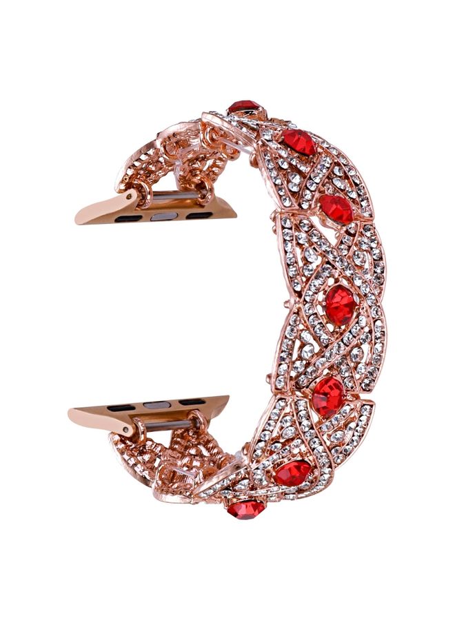 Replacement Strap Diamonds Twist Metal Watch Band For Apple Watch 6 44mm Rose Gold Red