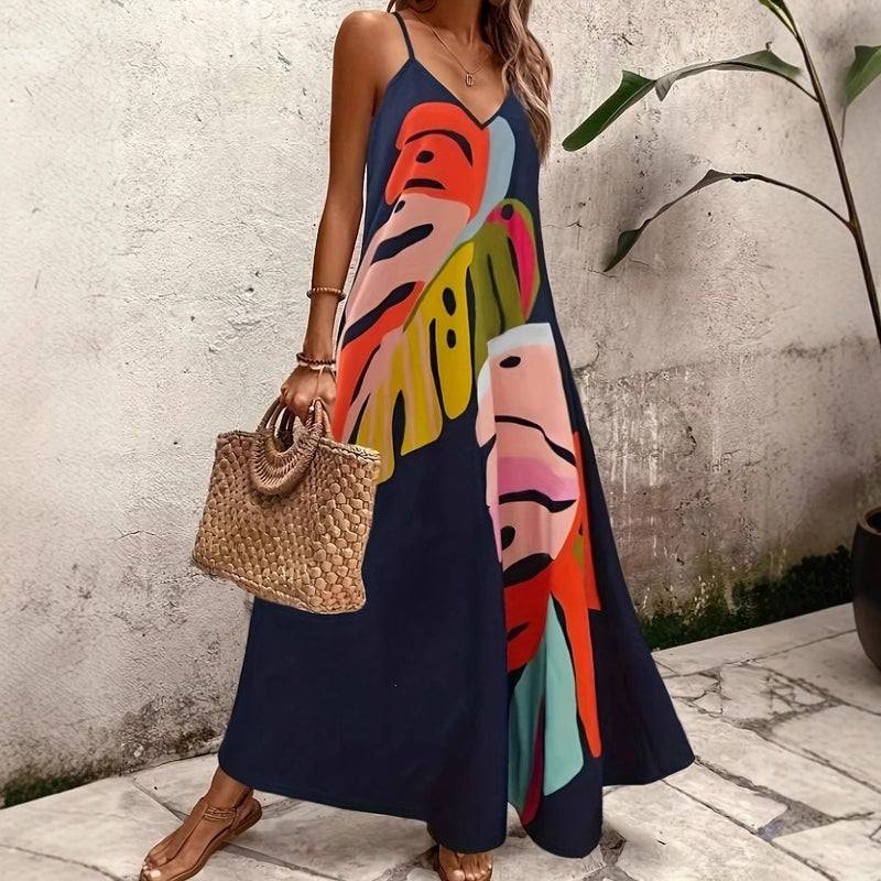 Women's V-Neck Sleeveless Printed Maxi Dress Summer Casual - Image 3