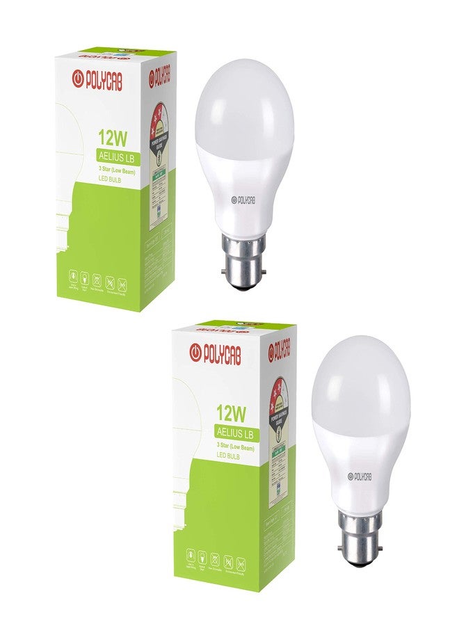 Polycab مصباح LED موفر للطاقة من بوليكاب إيليوس، قاعدة B22، 12 واط، ضوء نهاري بارد (عبوة من قطعتين) - أبيض - Image 2