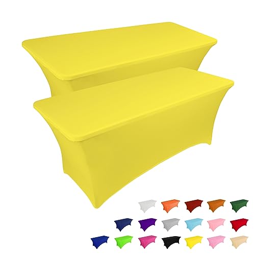 IVAPUPU 2 Pack 6FT Table Cloth for Rectangular Fitted Events Stretch Yellow Table Covers Washable Spandex Tablecloth Protector for Party, Wedding, Cocktail, Banquet, Festival - Image 1