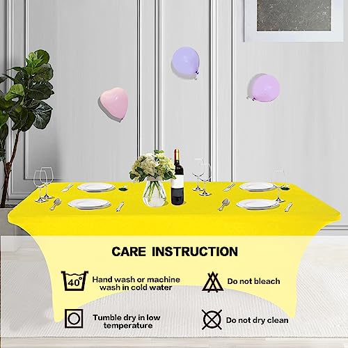 IVAPUPU 2 Pack 6FT Table Cloth for Rectangular Fitted Events Stretch Yellow Table Covers Washable Spandex Tablecloth Protector for Party, Wedding, Cocktail, Banquet, Festival - Image 5