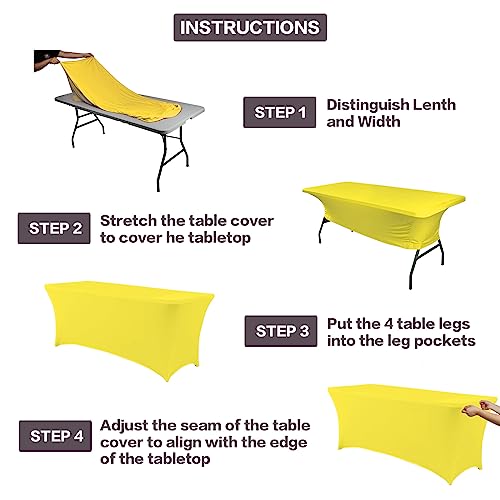 IVAPUPU 2 Pack 6FT Table Cloth for Rectangular Fitted Events Stretch Yellow Table Covers Washable Spandex Tablecloth Protector for Party, Wedding, Cocktail, Banquet, Festival - Image 4