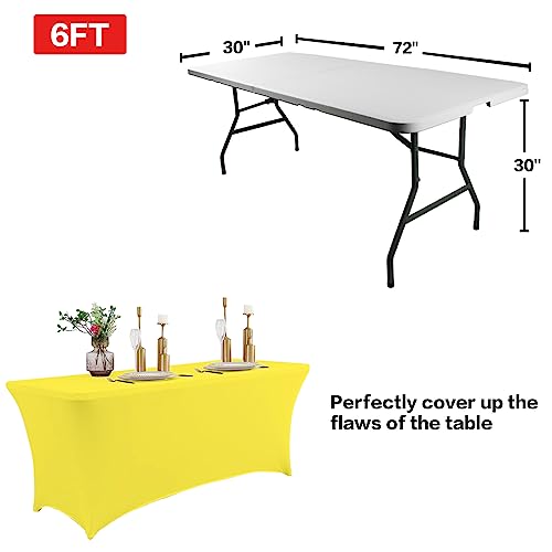 IVAPUPU 2 Pack 6FT Table Cloth for Rectangular Fitted Events Stretch Yellow Table Covers Washable Spandex Tablecloth Protector for Party, Wedding, Cocktail, Banquet, Festival - Image 3