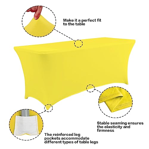 IVAPUPU 2 Pack 6FT Table Cloth for Rectangular Fitted Events Stretch Yellow Table Covers Washable Spandex Tablecloth Protector for Party, Wedding, Cocktail, Banquet, Festival - Image 2