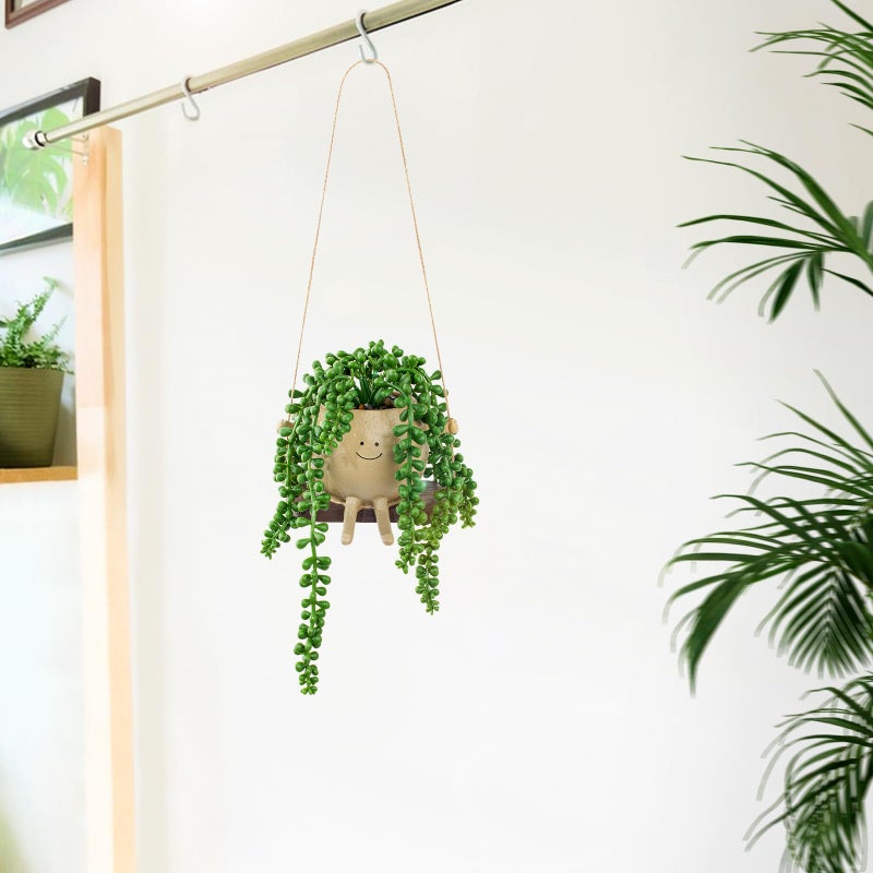 LUZOGA Artificial Hanging String of Pearls Succulent in Cute Smiley Face Swing Planter, Fake Trailing Succulent Plant for Indoor Outdoor Home Wall & Window Decor | Includes Hanging Hook - Image 4