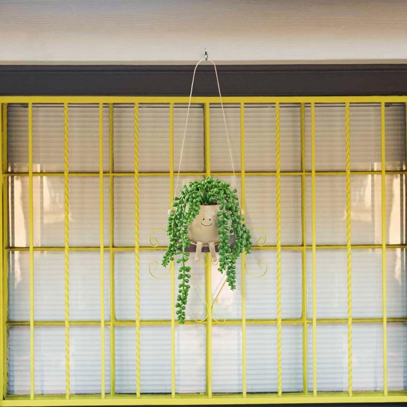 LUZOGA Artificial Hanging String of Pearls Succulent in Cute Smiley Face Swing Planter, Fake Trailing Succulent Plant for Indoor Outdoor Home Wall & Window Decor | Includes Hanging Hook - Image 5