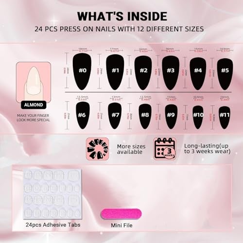 Feelhigh 24 Press On Nails - Natural Reusable Stick On Tips, Salon-Like Jelly Glue False Nails for Women Girls - 12 Sizes Kit (7) - Image 2