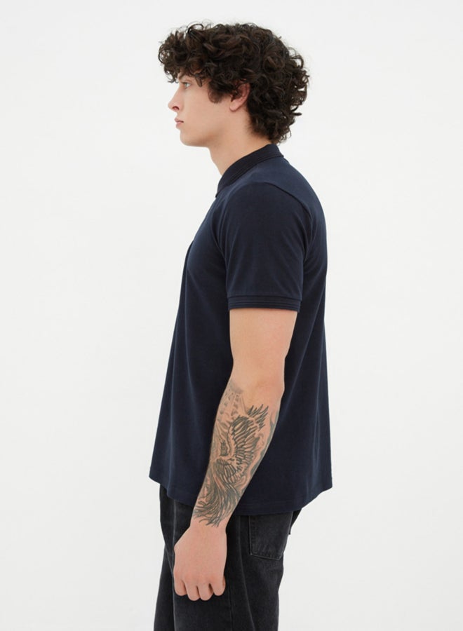trendyol Navy Blue Slim/Slim Cut Polo Neck Short Sleeve 100% Cotton Polo Neck T-shirt - Image 2