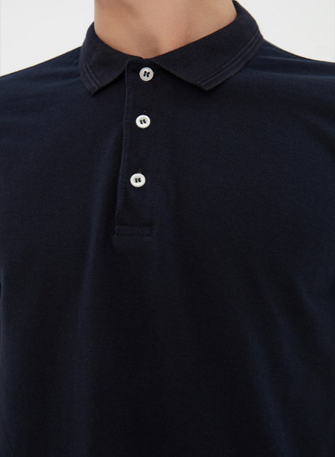 trendyol Navy Blue Slim/Slim Cut Polo Neck Short Sleeve 100% Cotton Polo Neck T-shirt - Image 4