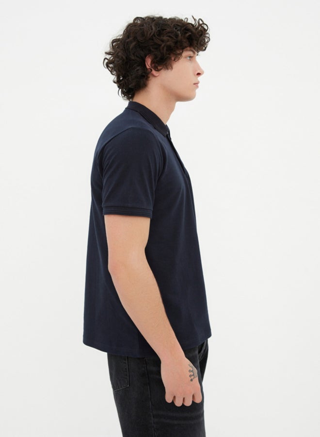 trendyol Navy Blue Slim/Slim Cut Polo Neck Short Sleeve 100% Cotton Polo Neck T-shirt - Image 3