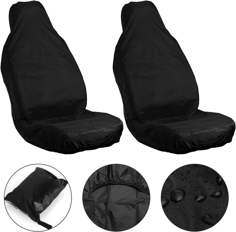 TSHAOUN 2 Pieces Waterproof Nylon Car Seat Cover Protector - Heavy Duty Front Seat Covers with Pocket, Universal Fit - Image 3