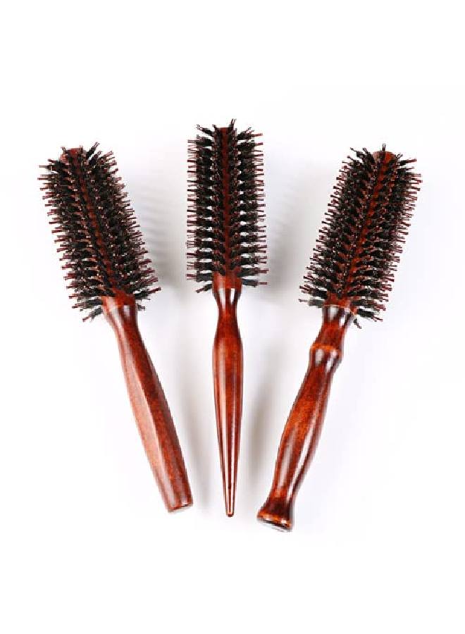 Healthcom 3 In 1 Premium Boar Bristle Brush Natural Boar Bristle Round Styling Hair Brush With Nylon Pins Wooden Boar Bristle Comb Hair Drying Styling Curling Hair Brush Set For Women Men,3 Pieces - Image 3