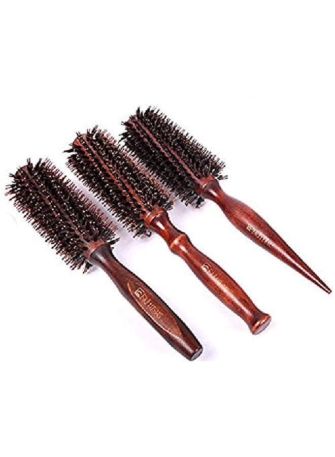 Healthcom 3 In 1 Premium Boar Bristle Brush Natural Boar Bristle Round Styling Hair Brush With Nylon Pins Wooden Boar Bristle Comb Hair Drying Styling Curling Hair Brush Set For Women Men,3 Pieces - Image 2