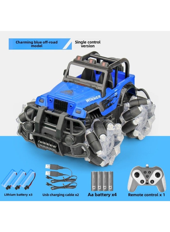 Loquat 2.4G Horizontal Off-road Vehicle Children's Electric Light Gesture Sensing Remote Control Car Rollover Drift Toy Car-Color:Charm Blue Cross-country Handle Remote Control (three Lithium) - Image 1