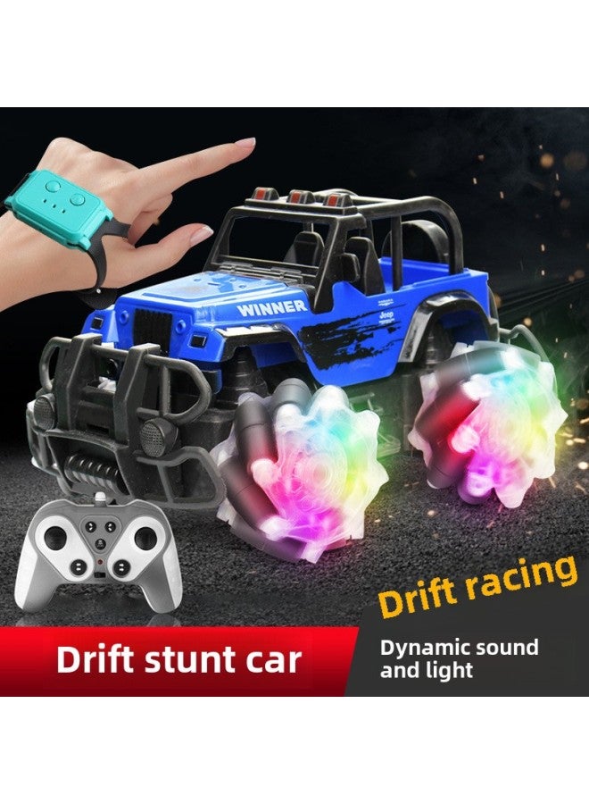 Loquat 2.4G Horizontal Off-road Vehicle Children's Electric Light Gesture Sensing Remote Control Car Rollover Drift Toy Car-Color:Charm Blue Cross-country Handle Remote Control (three Lithium) - Image 2