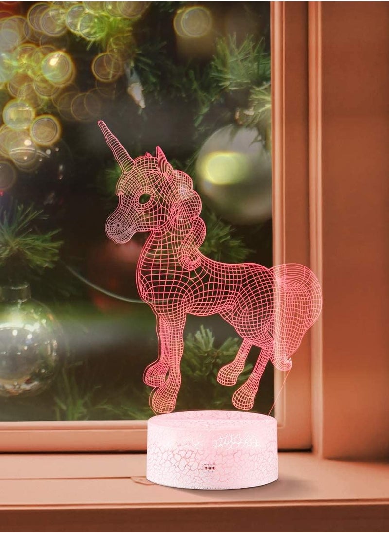 althiqahkey - 3D Unicorn Night Light Toys 4 Years Old Boy Gifts Decorative LED Bedside Desk Table Lamp 3D Illusion Light - USB Power/7 Colors Changing - Image 1