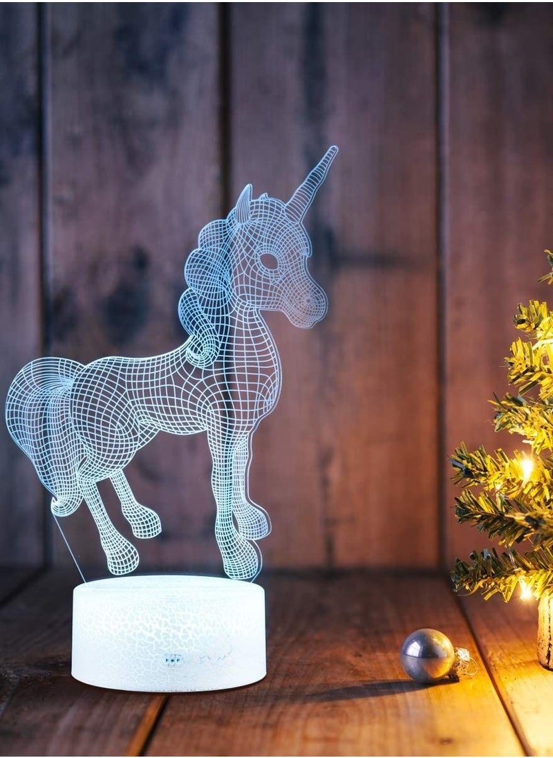 althiqahkey - 3D Unicorn Night Light Toys 4 Years Old Boy Gifts Decorative LED Bedside Desk Table Lamp 3D Illusion Light - USB Power/7 Colors Changing - Image 1