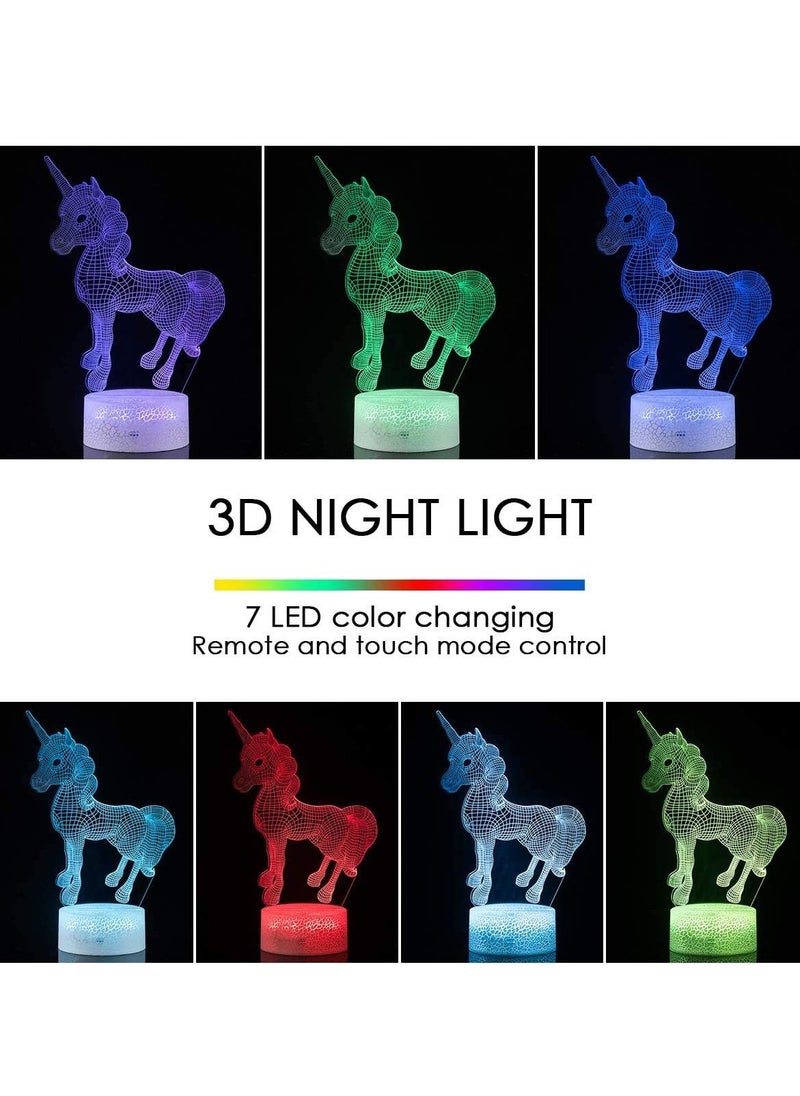 althiqahkey - 3D Unicorn Night Light Toys 4 Years Old Boy Gifts Decorative LED Bedside Desk Table Lamp 3D Illusion Light - USB Power/7 Colors Changing - Image 1