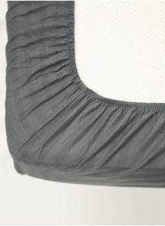 American Linen Single Striped Fitted Sheet with 1 Pillow Case 90 x 190 Cm Grey  - Image 3