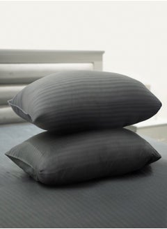 American Linen Single Striped Fitted Sheet with 1 Pillow Case 90 x 190 Cm Grey  - Image 4