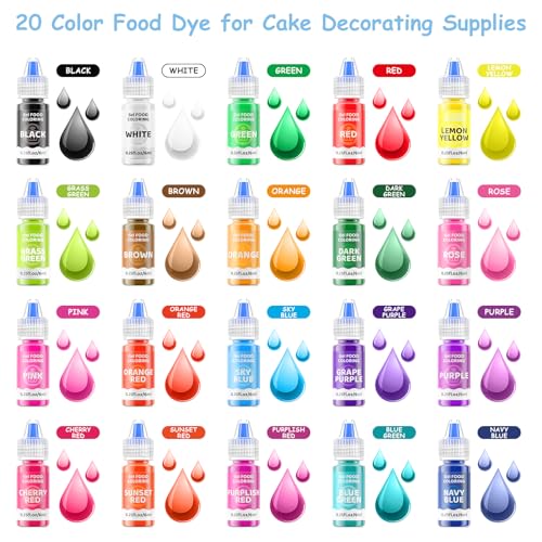 Jelife Gel Food Coloring Cake Decorating Set - Jelife 20 Colors Gel Based Flavorless Edible Food Color Dye Vibrant Concentrated Neon Icing Colors for Kids Baking Macaron Frosting Fondant Cookie (6ml/Bottles) - Image 2