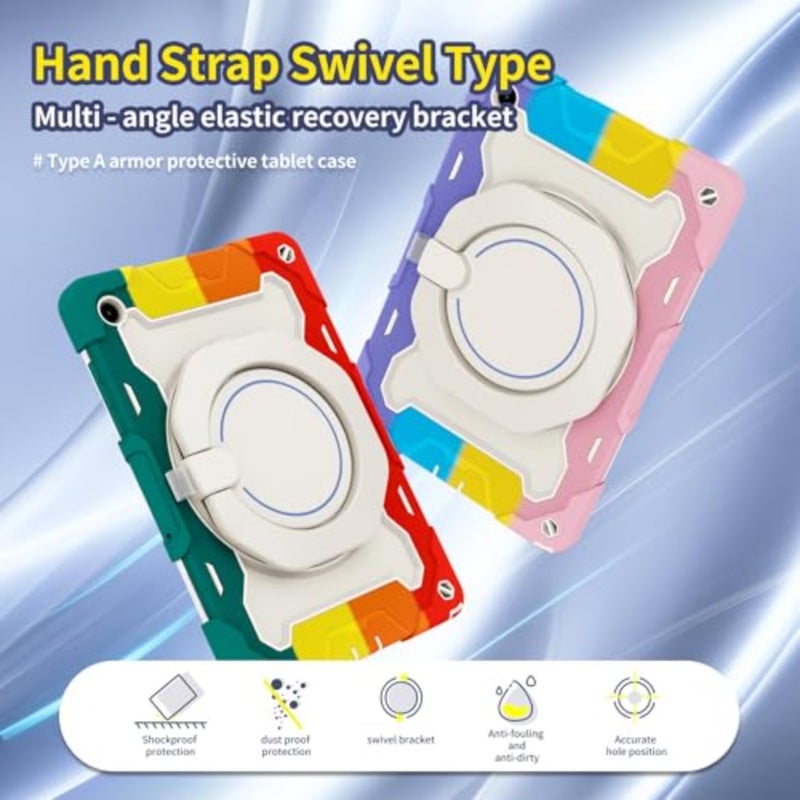 11-inch tablet case for shoulder strap use, silicone and polycarbonate material, rainbow red color, shockproof with rotatable kickstand - Image 2