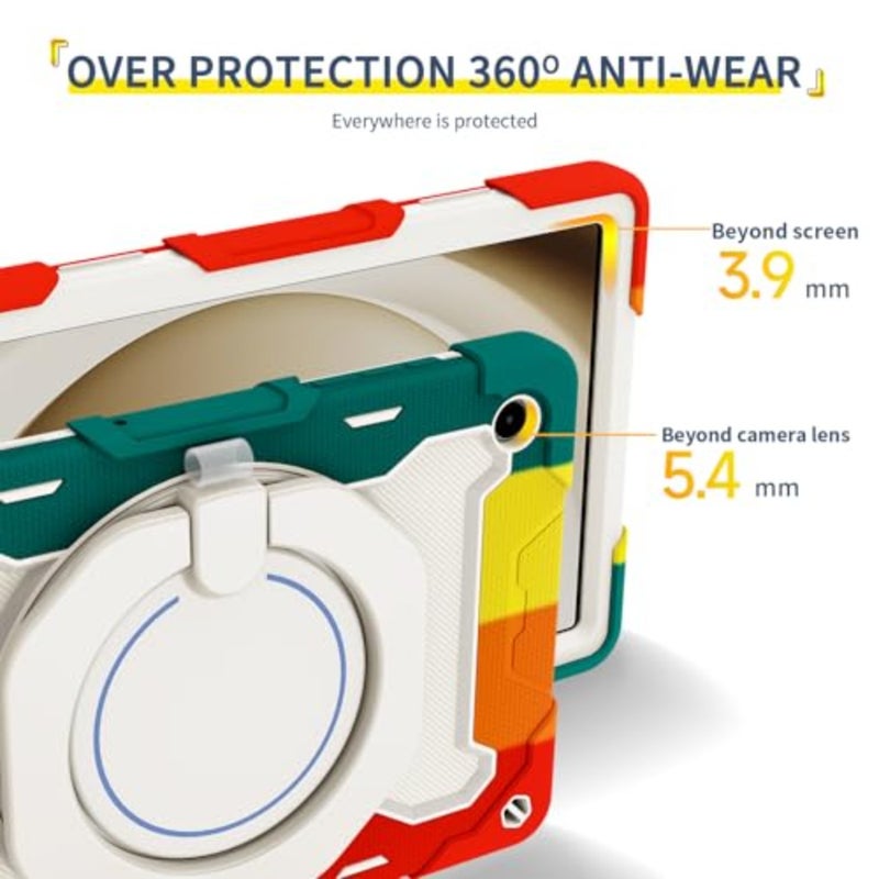 11-inch tablet case for shoulder strap use, silicone and polycarbonate material, rainbow red color, shockproof with rotatable kickstand - Image 5