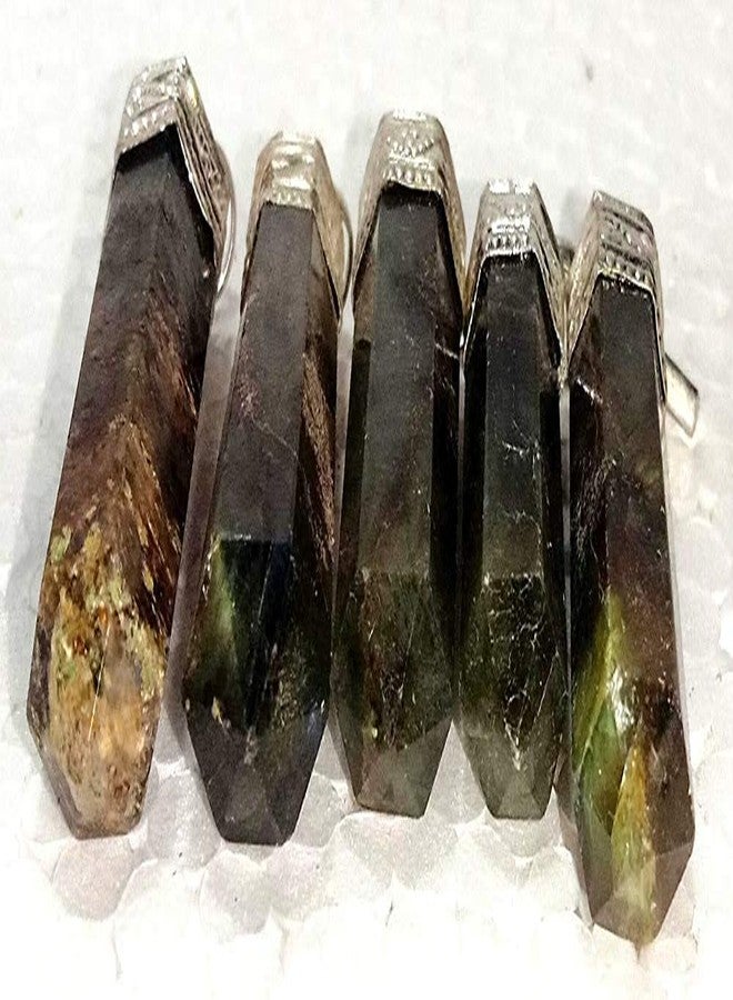 CA AGATE قلادة من حجر العقيق الكاليفورني الطبيعي اللابرادوريت، قلادة مدببة، مجوهرات من الأحجار الكريمة العلاجية، 5 قطع - Image 4