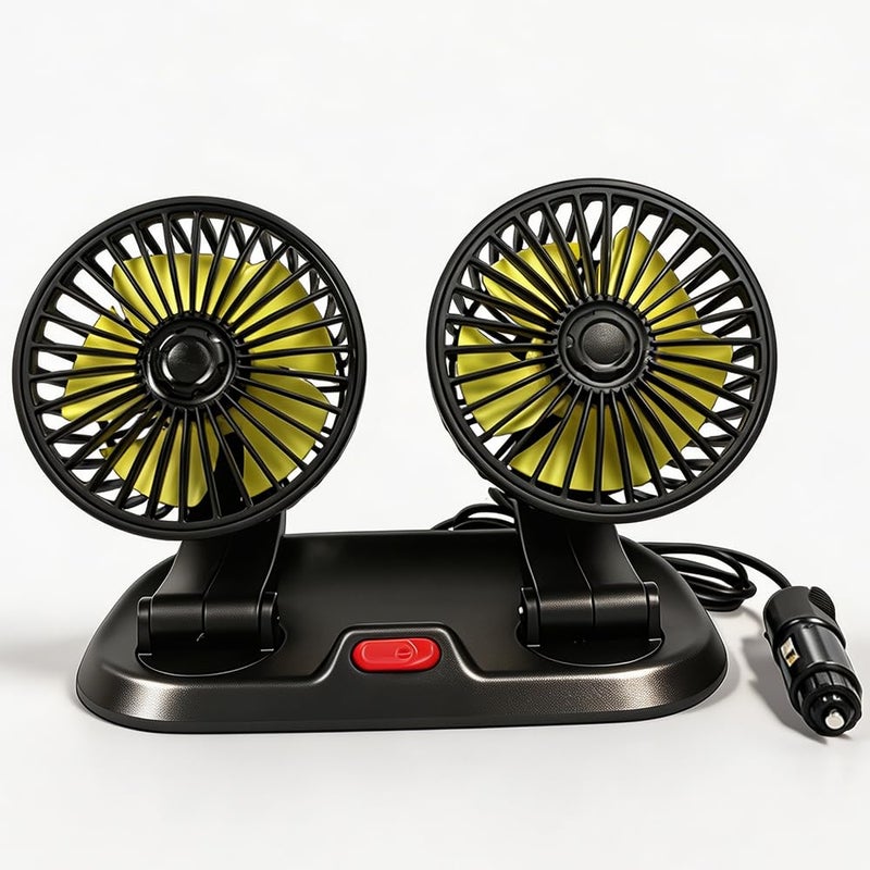 Fidensis 12V Dual Head Car Cooling Fan, 3 Speed Adjustable, 360° Rotatable, Cigarette Lighter Plug, Quiet Automotive Fan for Car, SUV, RV, Truck & Vehicle - Image 1