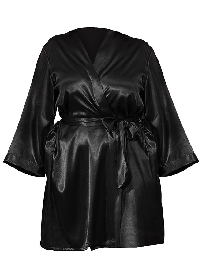 MARGOUN Women's XL Size Pure Short Satin Robes Bridesmaid and Bride Silky Robes Sleepwear Soft Dressing Gown Bride Pajamas Morning Robe Mid-Length Nightdress Black  - Image 5