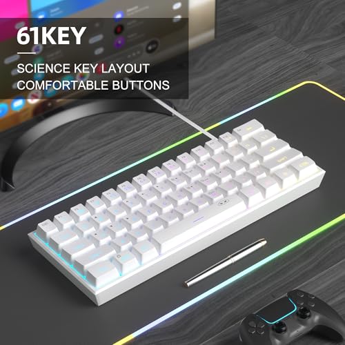 MageGee Mini 60% Gaming Keyboard, Upgrade RGB Backlit 61 Key Ultra-Compact Keyboard, TS91 Ergonomic Waterproof Mechanical Feeling Office Computer Keyboard for PC, MAC, PS4, Xbox ONE Gamer(White) - Image 5
