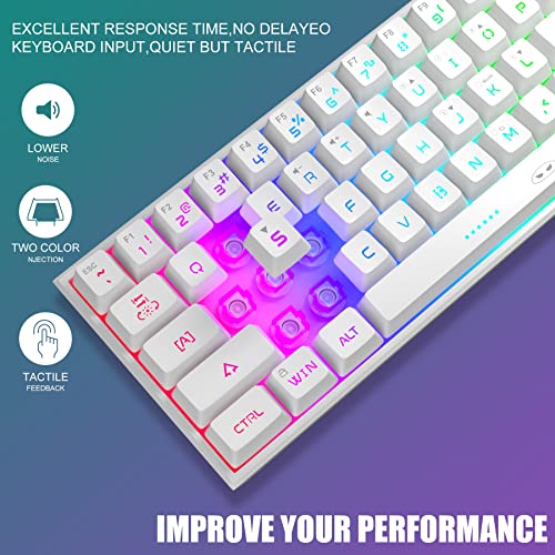 MageGee Mini 60% Gaming Keyboard, Upgrade RGB Backlit 61 Key Ultra-Compact Keyboard, TS91 Ergonomic Waterproof Mechanical Feeling Office Computer Keyboard for PC, MAC, PS4, Xbox ONE Gamer(White) - Image 4