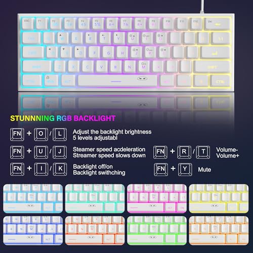 MageGee Mini 60% Gaming Keyboard, Upgrade RGB Backlit 61 Key Ultra-Compact Keyboard, TS91 Ergonomic Waterproof Mechanical Feeling Office Computer Keyboard for PC, MAC, PS4, Xbox ONE Gamer(White) - Image 3