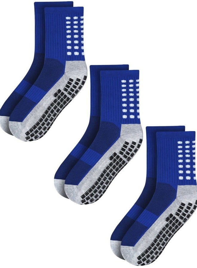 RATIVE Anti Slip Non Skid Slipper Hospital Socks with grips for Adults Men Women, 3 Pairs-blue, L - Image 1
