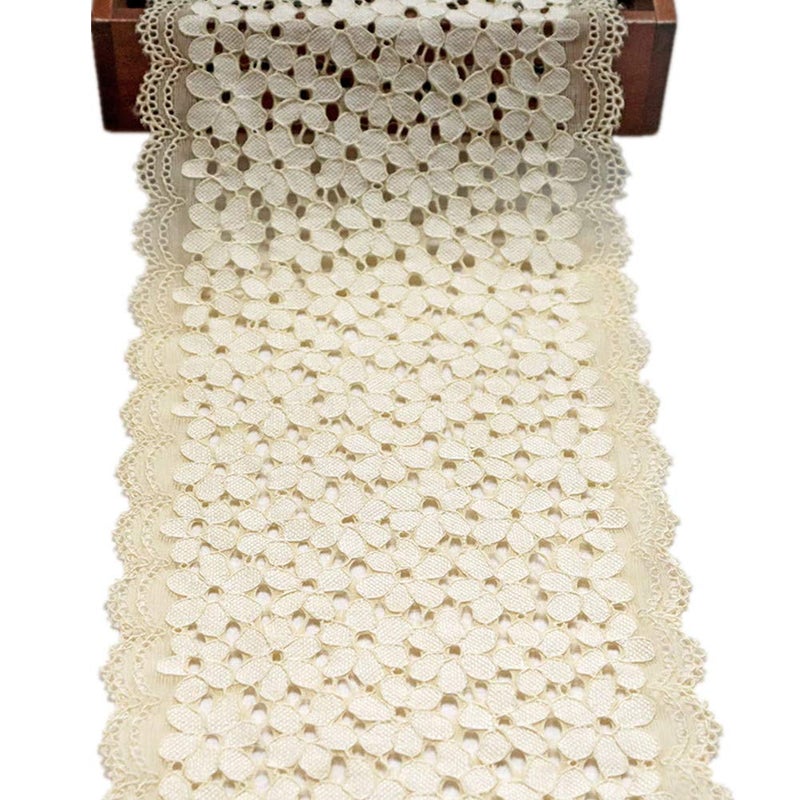 5 Yards Forgetmenot Floral Lace Ribbon Stretchy Embroidered Tulle Lace Trimming Fabric Width 18cm for Hair Accessories Sewing Crafts Wedding Party DecorationsBeige