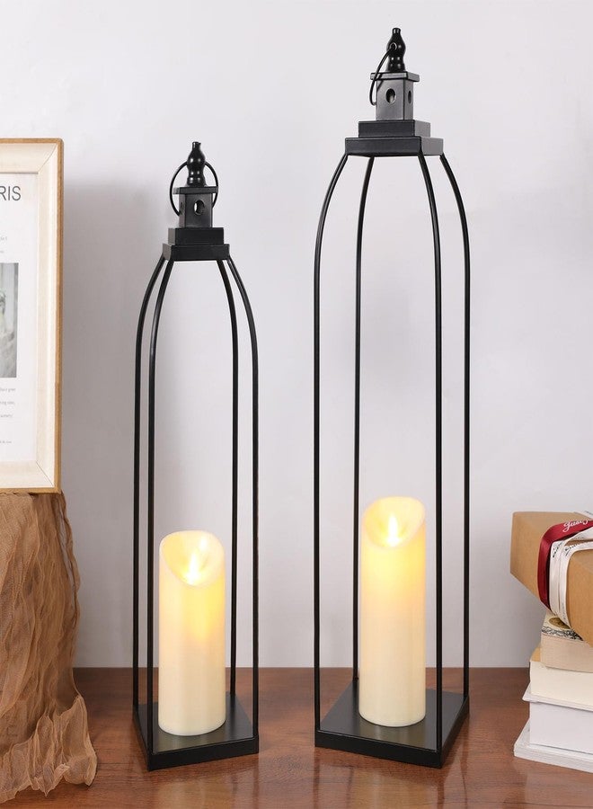 DARJEN 19'' 22'' Decorative Candle Lanterns, Large Farmhouse Decorative Metal Lanterns with 2 Flameless Candles, Black Candle Lanterns for Home Porch Fireplace Decor & Indoor and Outdoor Use - Image 4