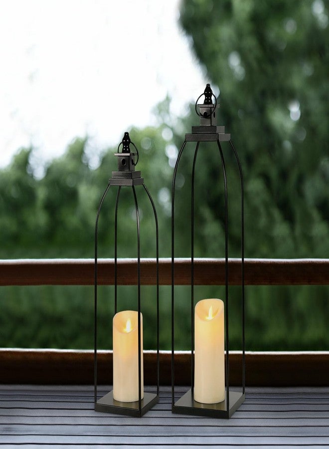 DARJEN 19'' 22'' Decorative Candle Lanterns, Large Farmhouse Decorative Metal Lanterns with 2 Flameless Candles, Black Candle Lanterns for Home Porch Fireplace Decor & Indoor and Outdoor Use - Image 5