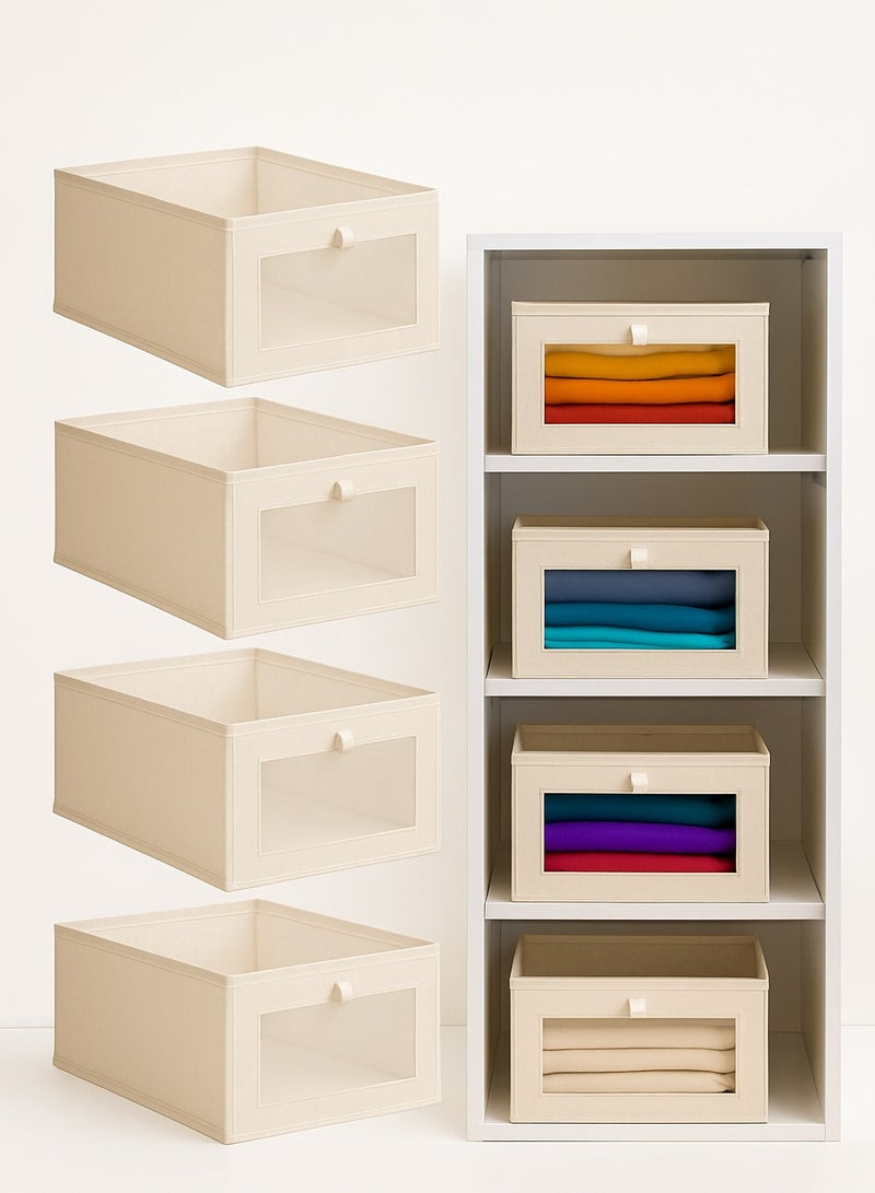 4pc Clothes Storage Box – Foldable Wardrobe Organizer, Drawer Organizer, Made of Nonwoven. Ideal for Clothes & Books Storage Washable Closet Storage Basket for Neat and Efficient Organization. - Image 1