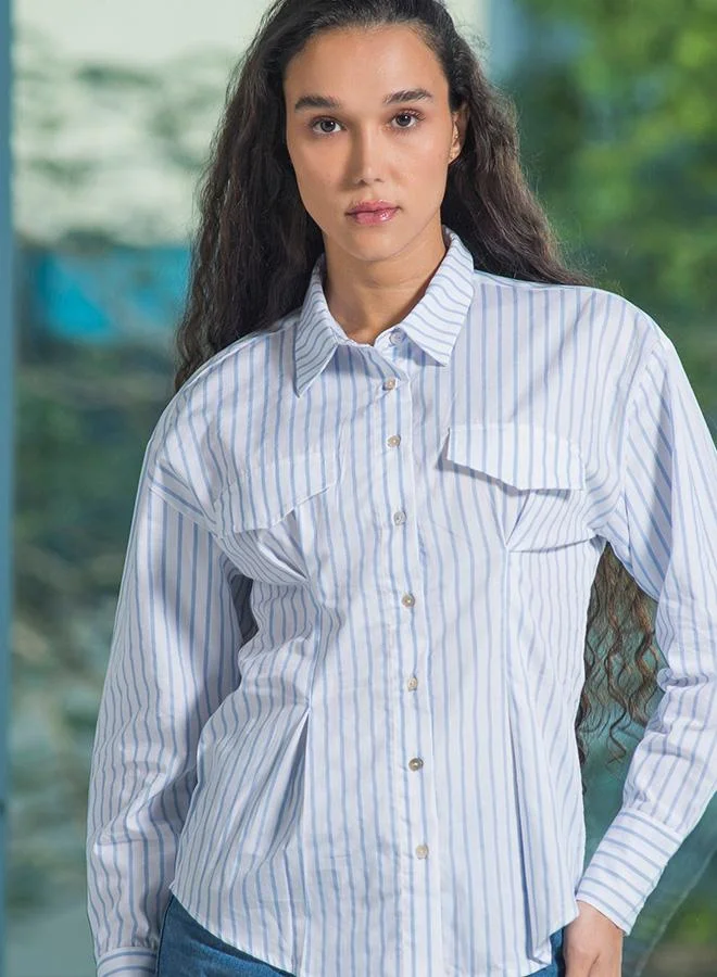 Virgio 100% Cotton Fitted Stripe Shirt With Flap