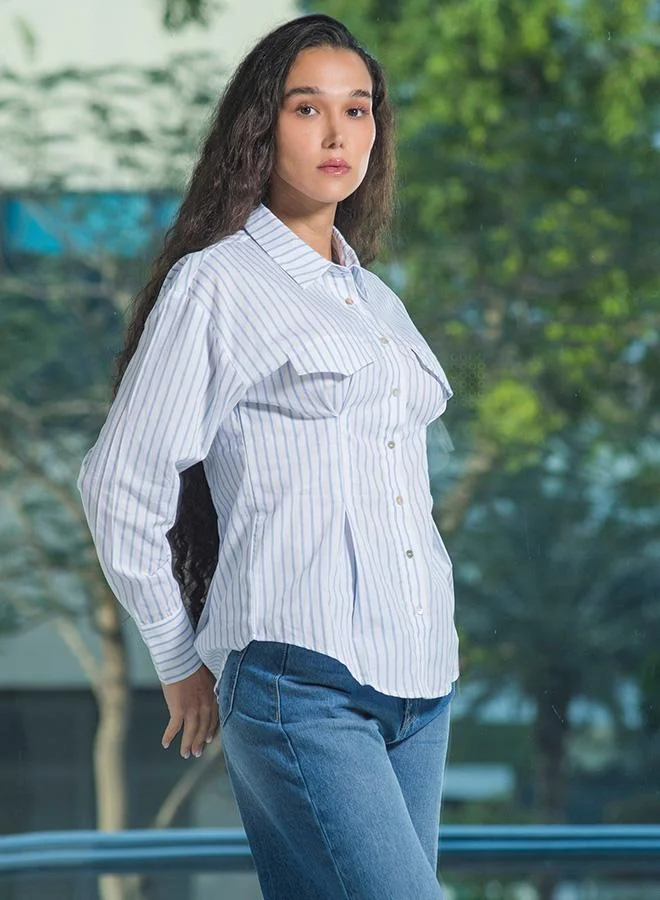 Virgio 100% Cotton Fitted Stripe Shirt With Flap